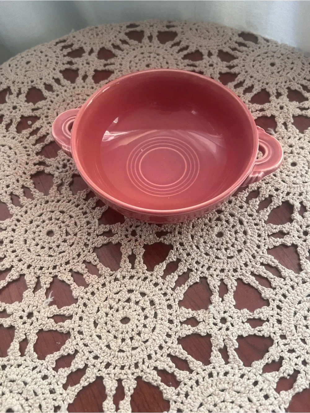 Vintage Fiesta Rose Pink Double Handle Soup Bowl USA Homer Laughlin Cottagecore